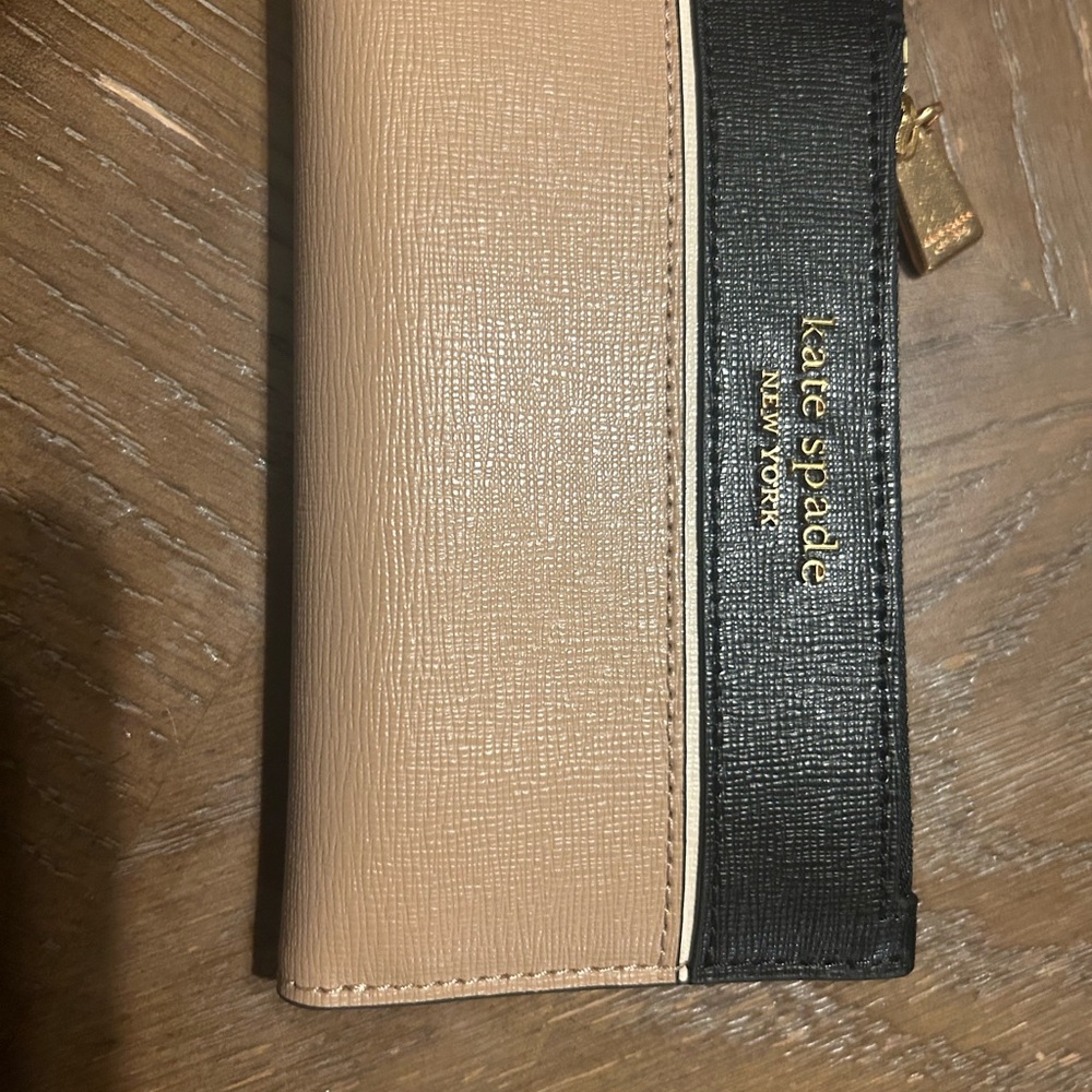 Kate Spade Tan and Black Wallet with Gold Accents